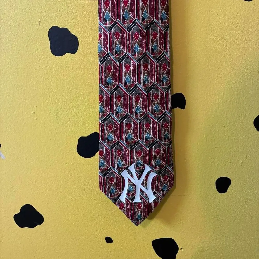 Vintage Henry Grethel Italian Silk Necktie Custom NY Yankees Geometric 90s